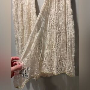 Ralph Lauren Lace Knit Scarf Ivory Mohair Blend Gold Metallic Ends Boho Romantic